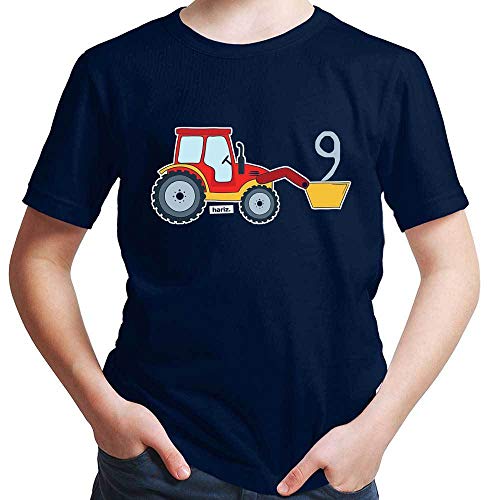 Hariz - Camiseta infantil, diseño de tractor, pala número 9, cumpleaños infantil, tarjeta de regalo Azul marino 10 años