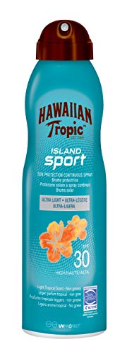 Hawaiian Tropic Island Sport SPF 30 - Bruma Solar Deportiva en Spray de Vaporización Continua de Protección Alta , Textura Ultraligera para el Deporte , 220 ml Hawaiian Tropic Island Sport SPF 30 - Bruma Solar Deportiva en Spray de Vaporización Continua de Protección Alta , Textura Ultraligera para el Deporte , 220 ml