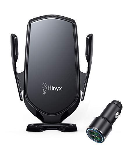 Hinyx Cargador Inalámbrico Coche, Qi Cargador Rápido Wireless Car Charger Soporte Móvil 10W para Samsung S20/S10+/S9/S8/Note 8,7.5W para iPhone XS Max/XR/X/8/8 P