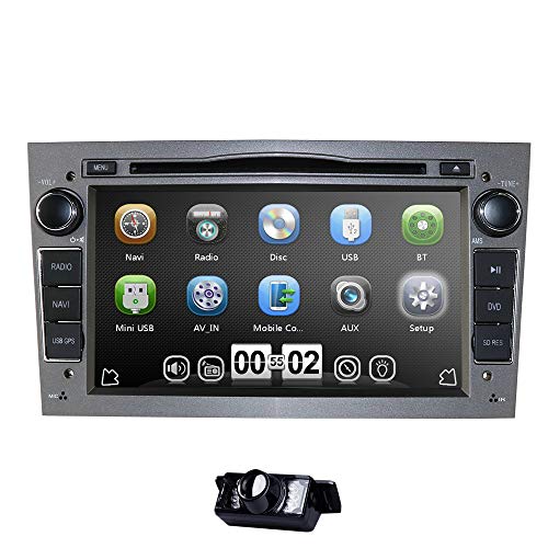 hizpo 7"Car Audio Estéreo para Vauxhall Corsa Vectra Astra Soporte Control del Volante Navegación GPS Reproductor de DVD Bluetooth Coche Radio SD USB Tarjeta Libre de 8GB (Gris)