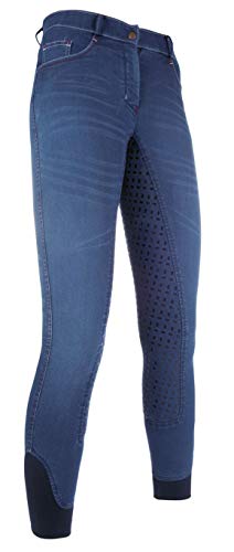 Hkm Pantalones de equitación para Adultos Denim Easy-3/4 Silkonbesatz6100, Azul Vaquero, 36