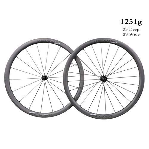 ICAN Superlight 1251g Carbon Road Bike Wheels 35mm Deep Clincher Tubeless Ready 18/24 Holes