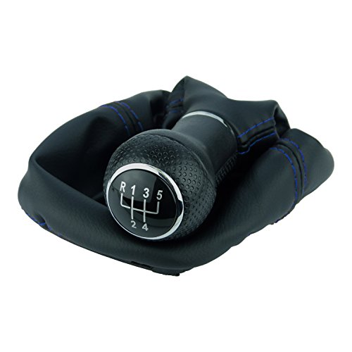 L & P Car Design L&P A254-12 - Funda para palanca de cambios, color negro y azul, 5 marchas, 12 mm, compatible con Volkswagen Golf 4 IV Pomo Plug Play para 1J0711113