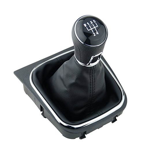 L & P Car Design L&P A256-6 - Funda para palanca de cambios, color negro, 5 marchas, compatible con VW Golf 5 V Golf 6 VI, marco completo, pomo Plug Play para 1K0711113 5K0711113 1K871113
