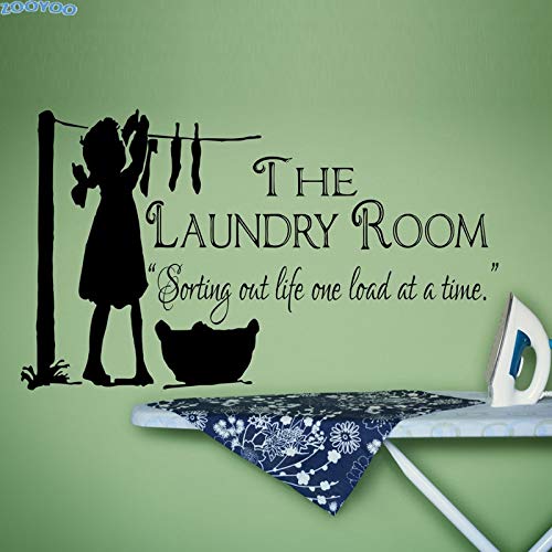 La sala de lavandería pegatinas de pared niña secando ropa decoración del hogar impermeable extraíble diy tatuajes de pared 88 cm x 56 cm