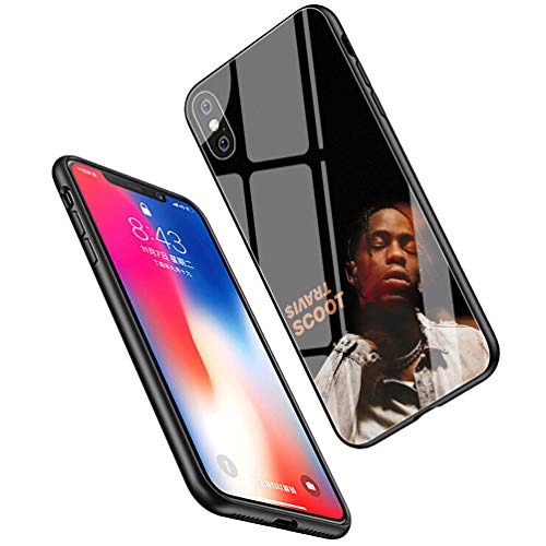 LiangChu Carcasa de telefono Funda iPhone X/XS Cover,Vidrio Templado Contraportada y? Suave Silicona Anti-rasgu?os Dise?o de Parachoques Estuche Protector LC-91 Travis Scott astroworld