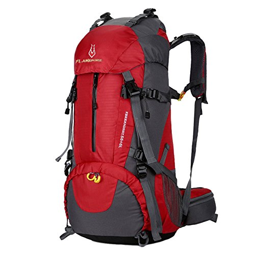 Litthing Mochila de Montaña para Hombre y Mujer 60 litros Gran Capacidad Deportiva Duradera Impermeable Multifuncional Antifricción para Excurción Acampada Aire Libre Unisexo(Rojo)