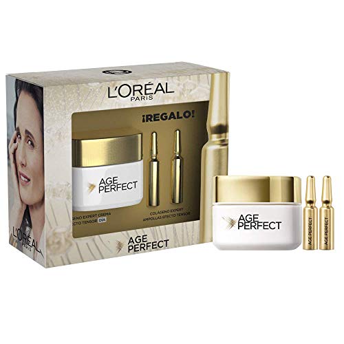 L'Oréal Paris Pack Age Perfect Incluye Crema de Día Efecto Tensor, 50 ml y de Regalo 2 Unidades de Ampollas Colágeno, Pieles Maduras y Apagadas