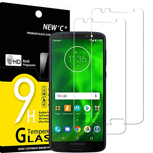 NEW'C 2 Unidades, Protector de Pantalla para Motorola Moto G6 (5,7"), Antiarañazos, Antihuellas, Sin Burbujas, Dureza 9H, 0.33 mm Ultra Transparente, Vidrio Templado Ultra Resistente