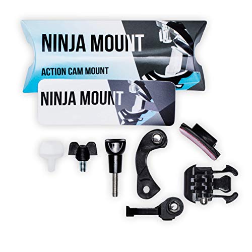 NINJA MOUNT - BIG PACK - Soporte para cámara de acción, compatible con cascos GoPro, Garmin & Rollei - Montura especial para cascos Downhill/ATV / Motocross con visera - Fabricado en Alemania - Negro