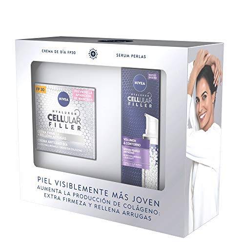 NIVEA Pack Hyaluron Cellular Filler Antiedad y Extra Firmeza, caja de regalo con crema antiedad de día (1 x 50 ml) y sérum facial antiarrugas (1 x 30 ml)