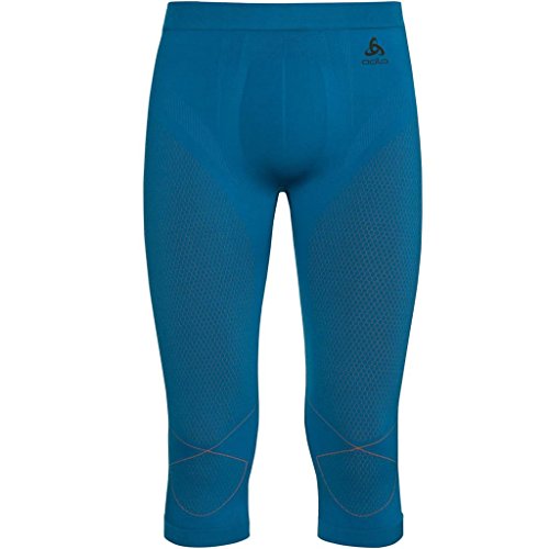 Odlo Evolution - Pantalones 3/4 para Hombre, Ropa Interior cálida, Color Azul y Naranja