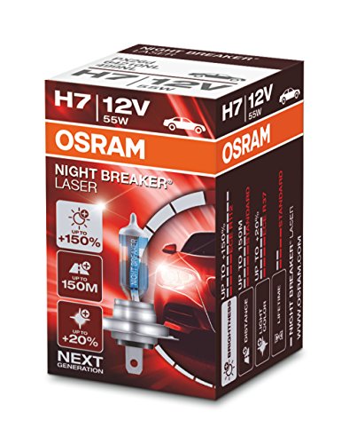 OSRAM NIGHT BREAKER LASER H7, Gen 2, +150% más luz, bombilla H7 para faros delanteros, 64210NL, 12V, estuche plegable (1 lámpara)