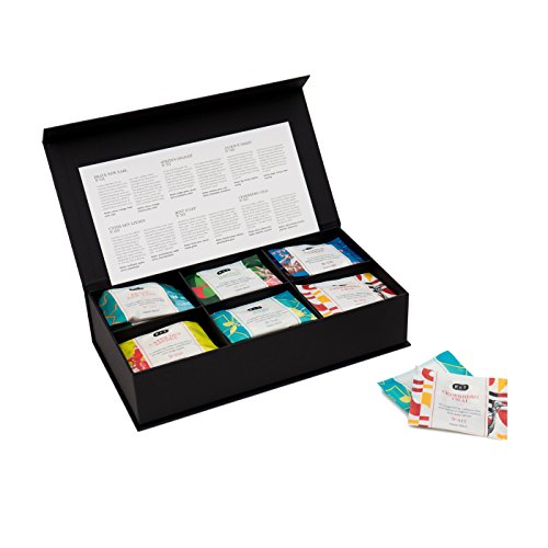 P & T Six Graces Amenity Box, Caja con Surtido Mixto, Set de Regalo, 6 Variedades, Master Blends, Tés y Hierbas Orgánicas, 42 Bolsitas de Té de Algodón