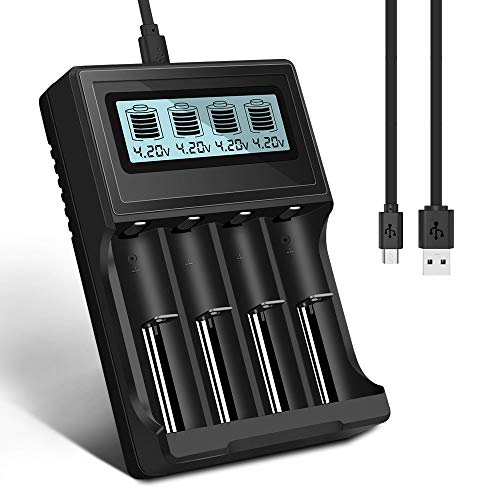 Palo 18650 Cargador de batería con Pantalla LCD Inteligente Carga rápida para 18650 16340 14500 26650 3.7V Baterías Recargables de Iones de Litio (baterías no Incluidas)