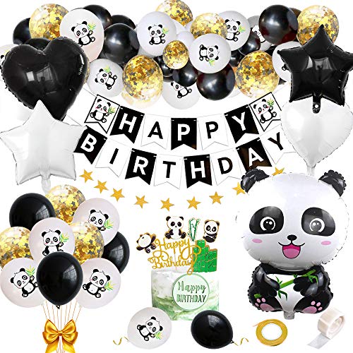 Panda Decoraciones Cumpleaños para Niños, Panda Kit Suministros Fiesta con Pancarta Happy Birthday Globos Panda Torta Panda Toppers para Niños Niñas Panda Fiesta Cumpleaños Temática Fiesta Favor