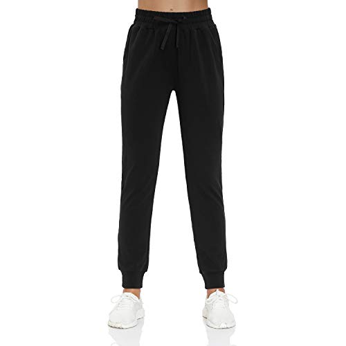 Pantalones Ch¨¢ndal Mujer Algod¨®n Pantalones Deportivos con Bolsil para Yoga Fitness Entrenamiento Correr - S¨²per C¨®Modo(Negro,S)