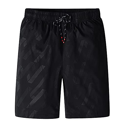 Pantalones Cortos Deportivos para Hombre Running Shorts Transpirable Secado Rapido con Bolsillo con Cremallera (Negro - Estampado, L)