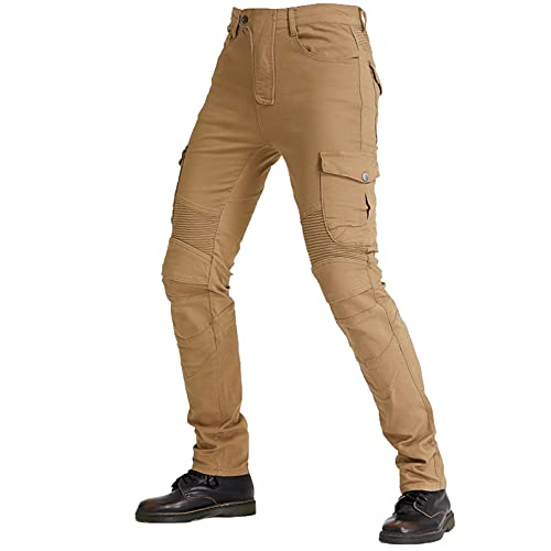 Pantalones deportivos para moto, con protectores en las rodillas y las caderas, elásticos, slim fit, vaqueros, resistentes al viento, transpirables (color caqui, M) Pantalones deportivos para moto, con protectores en las rodillas y las caderas, elásticos, slim fit, vaqueros, resistentes al viento, transpirables (color caqui, M)