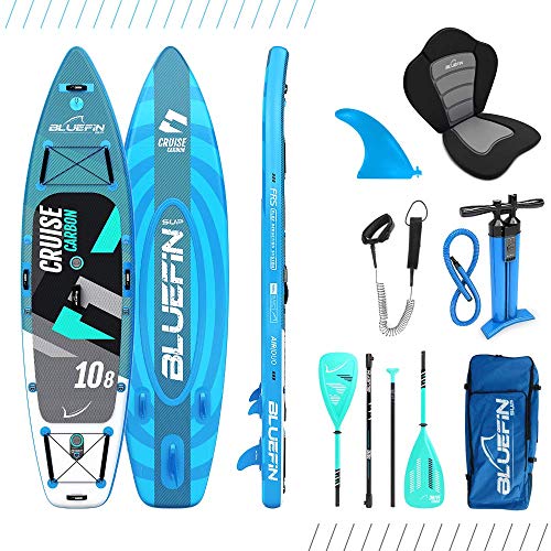 Paquete de Sup Bluefin Cruise | Tabla de Paddle Surf Hinchable | Remo de Fibra de Vidrio | Kit de Conversión a Kayak | Accesorios Completos | Varias Medidas: 10’8, 12’, 15’ (Carbon 330cm)