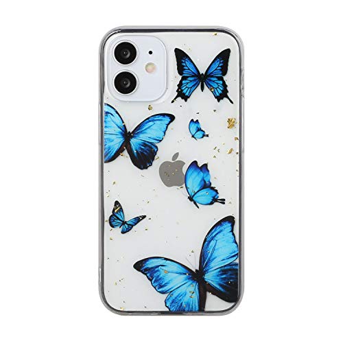 para iPhone 12 Mini Funda, Funda para iPhone 12 Mini, HengJun Gold Foil Glitter Sparkle Silicona Funda Protectora de Parachoques de TPU Suave para Mujeres y niñas -Mariposa Hueca