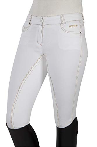 PFIFF pantalón de equitación para Mujer Julie, Todo el año, Infantil, Color Blanco - Weiß-Goldfarben, tamaño 42
