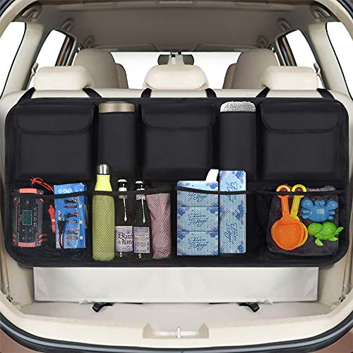 phixilin - Organizador para maletero de coche, bolsa de almacenamiento para coche con 9 bolsillos, fijación con velcro, impermeable, paño de Oxford para SUV/MVP, color negro (106 x 52 cm)