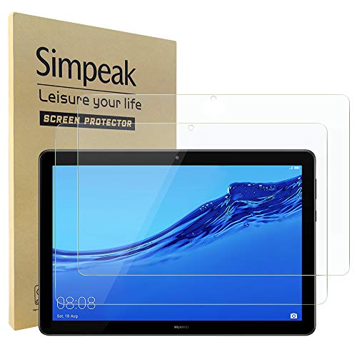 Simpeak 2-Packs Protector Pantalla Compatible para Huawei Mediapad T5 10, Cristal Templado Premium Complet Bubble Free/HD/Anti-Huella