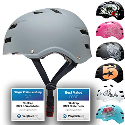 SkullCap® Casco de Skate y BMX - Bicicleta Y Scooter Eléctrico, Diseño: Just Gray, Talla: M (55-58 cm)
