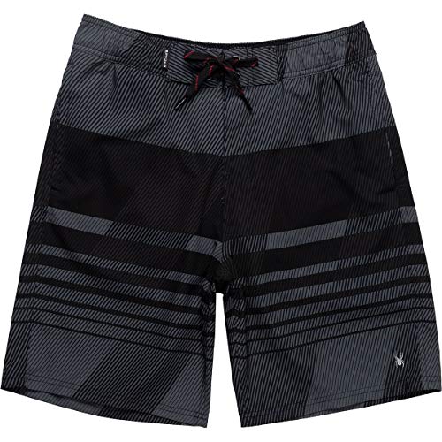 Spyder Men's Standard Hydro Series Stretch Hybrid Active Swim Shorts, Black/Grey, Medium