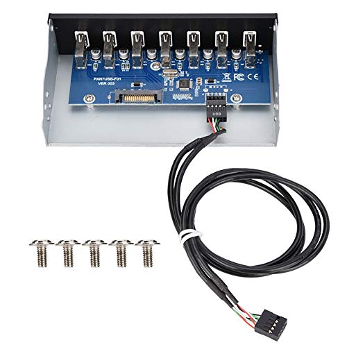 Tosuny Panel Frontal USB 2.0 Hub 7 Puertos 5.25 Pulgadas Transmisión de Datos Concentrador USB para Escáner Máquina de Escribir Cámara Digital Altavoz Ratón