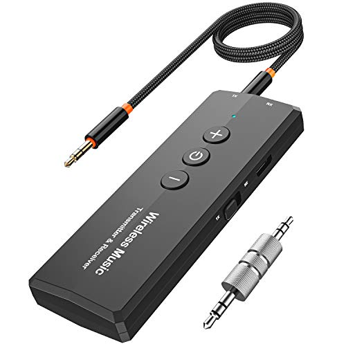 Transmisor Receptor Bluetooth 5.0 , Transmisor Adaptador Bluetooth Jack 3 en 1con 3,5 mm Cable de Audio Inalámbrico para Coche, Ordenador, Portatil,Auriculares,Altavoces,Radio