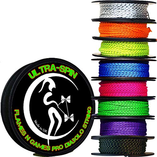 Ultra-SPIN Pro Cuerda Diabolo 10m Carrete (8 Colores!) Actuación, Cuerda Diablo de Alta Velocidad para Todos los Diabolos. (10m FLO Rosa)