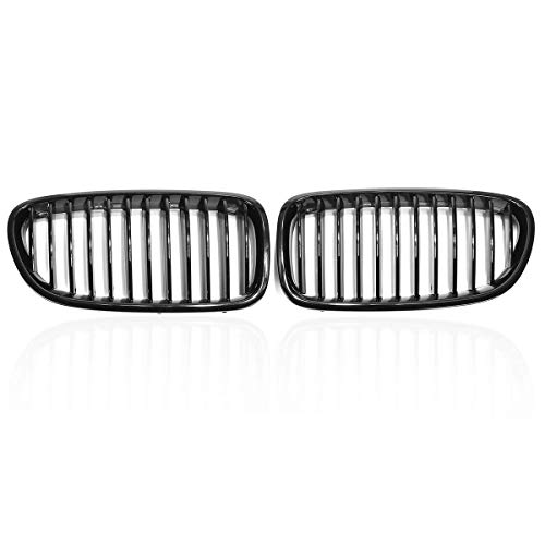 XKCCHW Parrilla Delantera, para BMW F18 F10 F11 5 Series 2010 2011 2012 2013 2014 2015 2016 2 Piezas Rejilla Negra Brillante Mate Riñón Fiebre de Carbono, Negro Brillante 1 listón