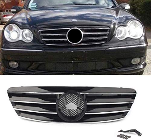 YBNB Parrilla Delantera Parrilla de 4 Polos para Mercedes Bens Clase C W203 C230 C240 ​​C320 C32 C220 2000-2006 sin Emblema