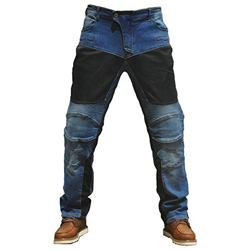 YOUCAI Jeans Pantalones Vaqueros de Moto Pantalones de Motociclista Hombres con Forro Protector de Rodilla Y Cadera,XL,Azul