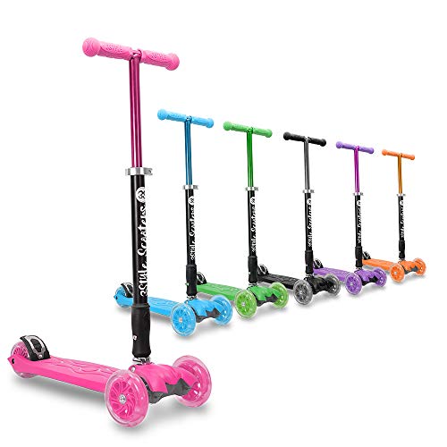 3StyleScooters® RGS-2 Patinete Scooter Tres Ruedas para Niños Niños de 5 Años o Más con Luces LED en Las Ruedas, Diseño Plegable, Manillar Ajustable, Peso Ligero (Rosa)