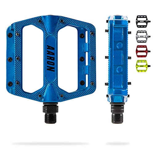 AARON Rock - Pedales de MTB con rodamientos sellados de Calidad - Superficie Antideslizante con Pins Intercambiables - Azul