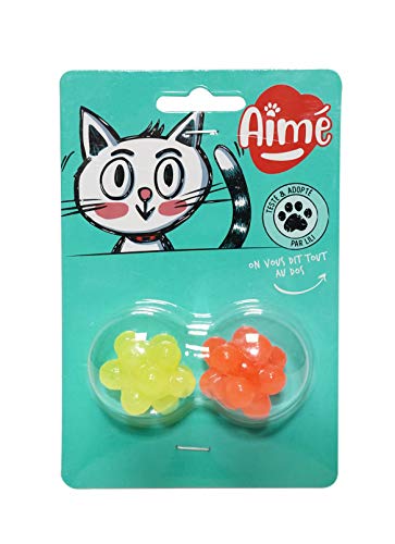 AIME - Juguete para Gato, Pelotas con púas y Sabor, para Masticar, Ayuda a Limpiar los Dientes