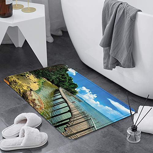 Alfombra de Baño Antideslizante 60x100 cm,Costero, paseo marítimo en el puente de la isla de Singapur Vista ru,Alfombrillas Baño Microfibra Súper Suave Absorbente Tapete de Piso para Ducha,Cocina,Baño