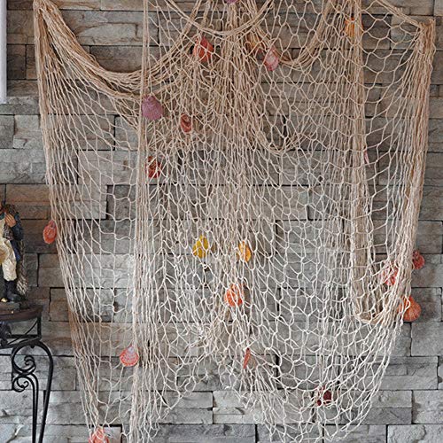 AOFOX - Red azul de pesca decorativa de estilo mediterráneo con conchas, beige, 2M x 4M AOFOX - Red azul de pesca decorativa de estilo mediterráneo con conchas, beige, 2M x 4M