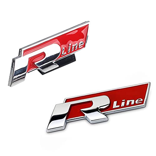 BLJS Etiqueta engomada del Coche del Metal 3D del Emblema de R-Line, Logotipo de la Parrilla Delantera + Calcomanía de la Insignia del Maletero,Rojo