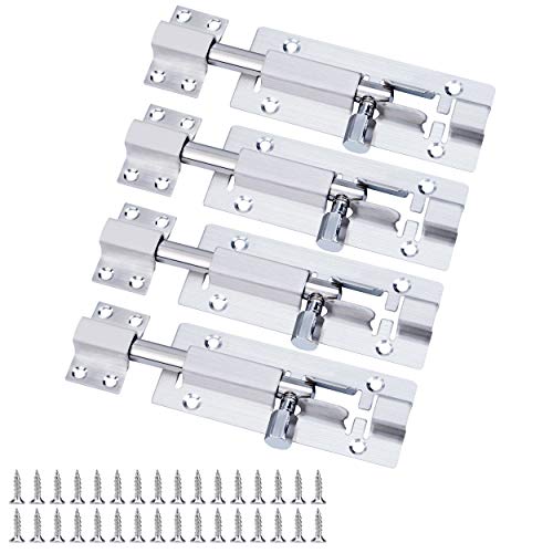 Cerrojo de Puerta de Acero Inoxidable Pestillo de la Puerta del Perno Deslizante Resistente con Tornillos para Baño Inodoro Ventana Muebles 98mm 4 Piezas