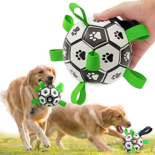 CFinke Balón de fútbol para perros con asas, juguete interactivo para interior y exterior, juguete para perros para entrenamiento de IQ