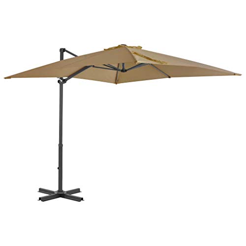Cikonielf - Sombrilla de inclinación con palo de aluminio, 250 x 250 x 230 cm, sombrilla rectangular, parasol de brazo, para terraza, jardín, playa, gris topo