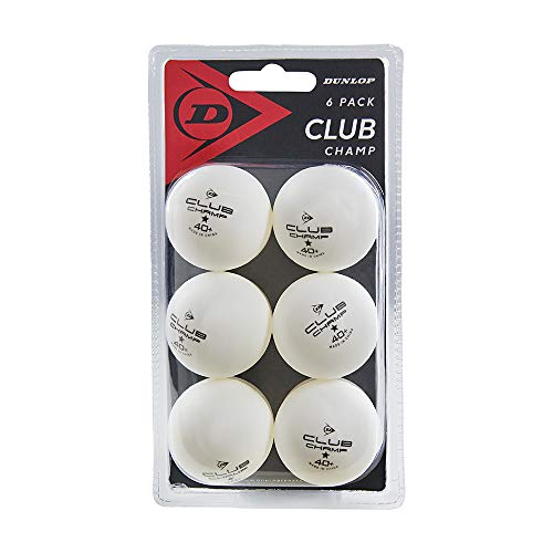 Dunlop Club Champ 6 - Pelotas de Ping Pong, Color Blanco, 6 Unidades, 1 Estrella TT, para Interior y Exterior, Entrenamiento, Principiantes y Jugadores avanzados