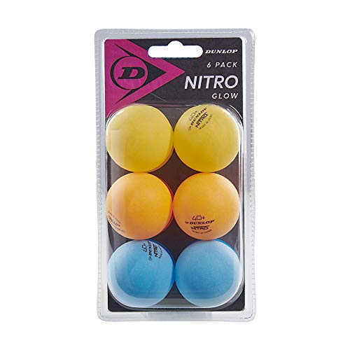 Dunlop Nitro Glow - Juego de 6 Pelotas de Ping Pong (Colores Amarillo, Naranja y Azul)