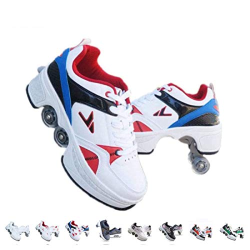 FGERTQW Patines de ruedas para niña/mujer, zapatos con ruedas, zapatos de monopatín para niños, ajustables, patines en línea 2 en 1 para hombre, deportivo/ocio, zapatillas para correr, color 35
