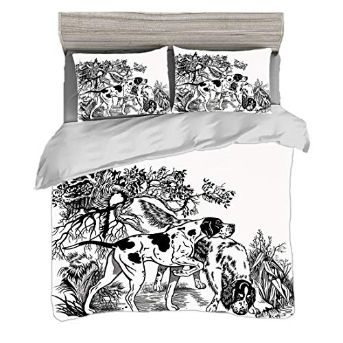 Funda nórdica Super King Size (220 x 240cm) con 2 fundas de almohada Decoración de caza Juegos de cama de microfibra Perros de caza en bosque Monocromo Dibujo inglés puntero y razas Setter,blanco y ne Funda nórdica Super King Size (220 x 240cm) con 2 fundas de almohada Decoración de caza Juegos de cama de microfibra Perros de caza en bosque Monocromo Dibujo inglés puntero y razas Setter,blanco y ne