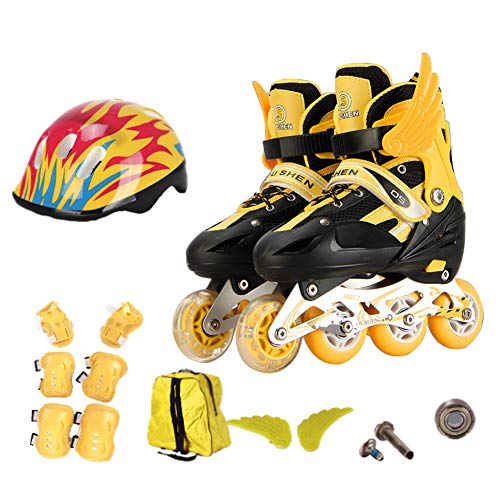 GUOCU Patines en línea con Luces Que se encienden en Las Ruedas para niños Talla Adjustable ,Amarillo,S(27-32)